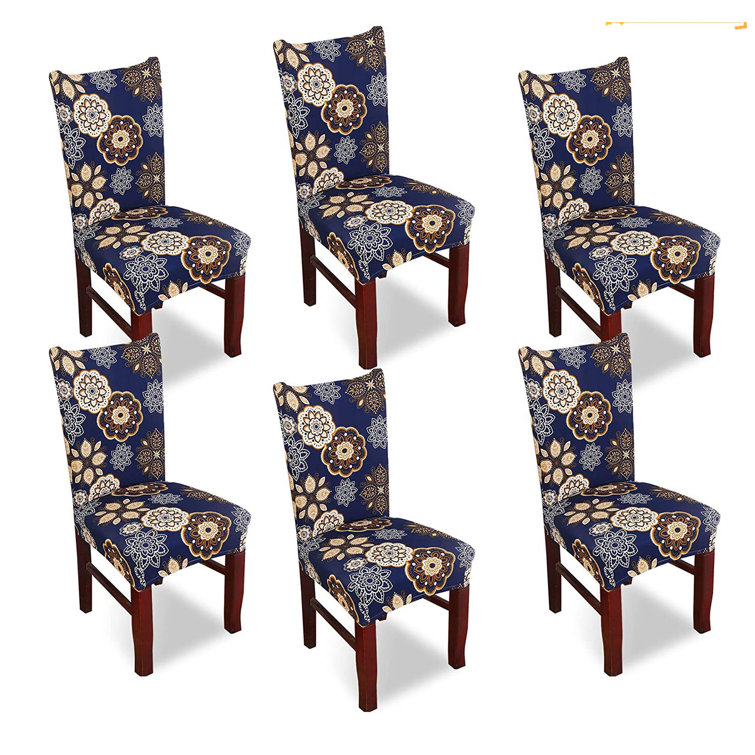 E.FOR.U 6 Pack Boho Dining Chair Covers, Kitchen Chair Slipcover With